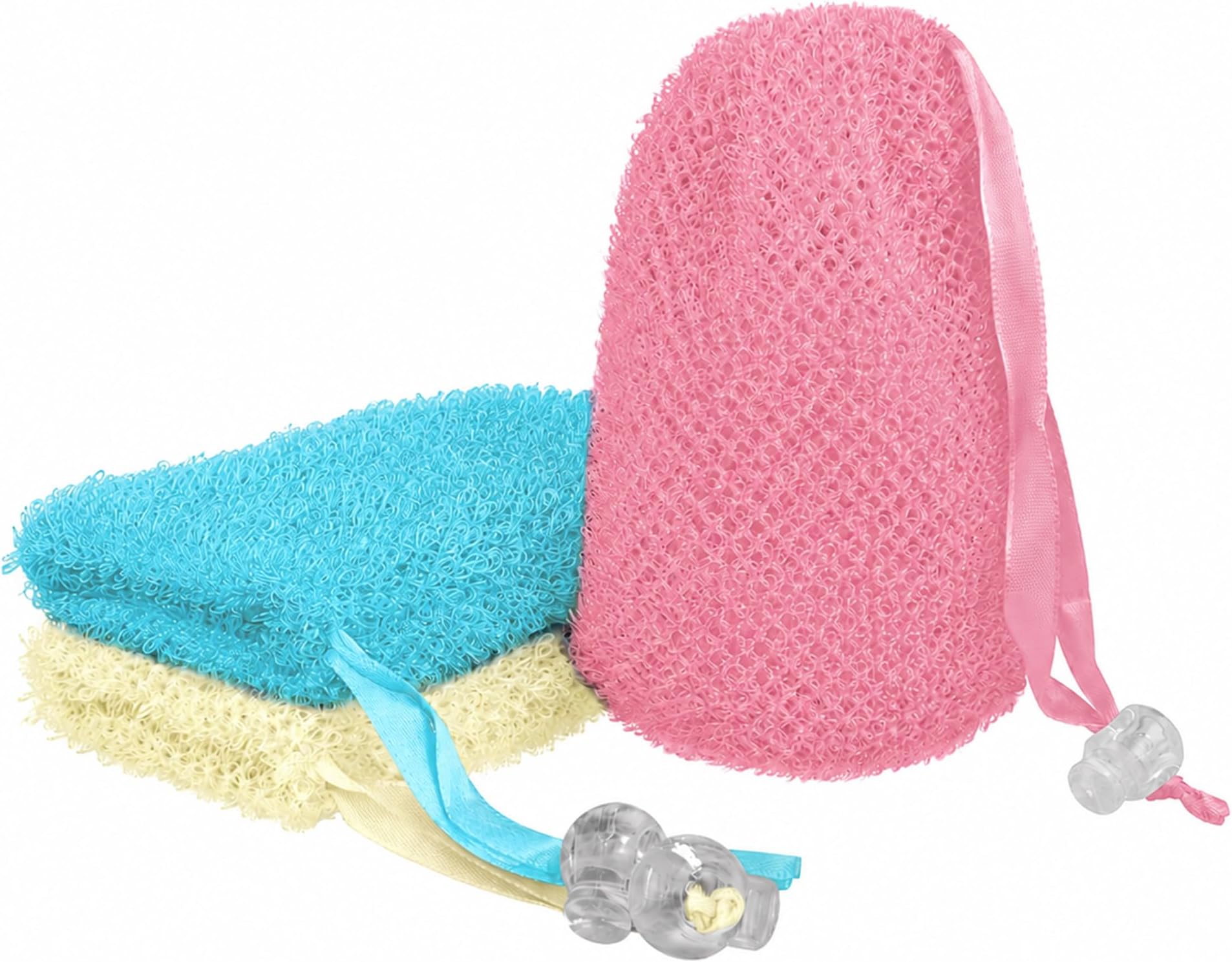 Linkidea 3 Pack Soap Bag, Exfoliating Soap Saver Pouch, Exfoliator Sponge Soap Pocket Drawstring Bags, Body Scrubber for Bath Shower (Three Random Color)