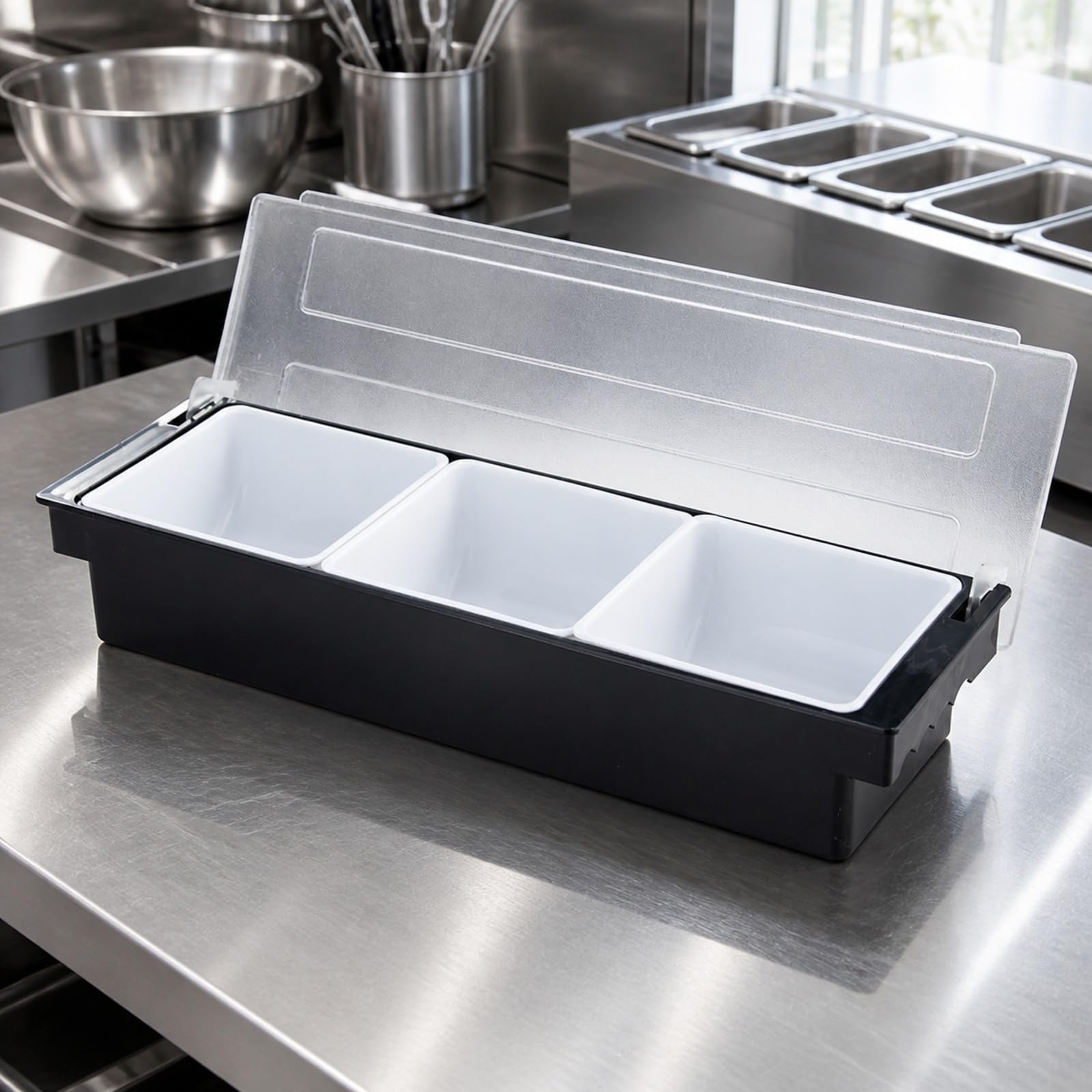 kowaku Frutta con Scomparti Removibili Salvaspazio Contenitore per Snack con Manici Laterali per Bar, Ristorante, Catering, 4 Scomparti