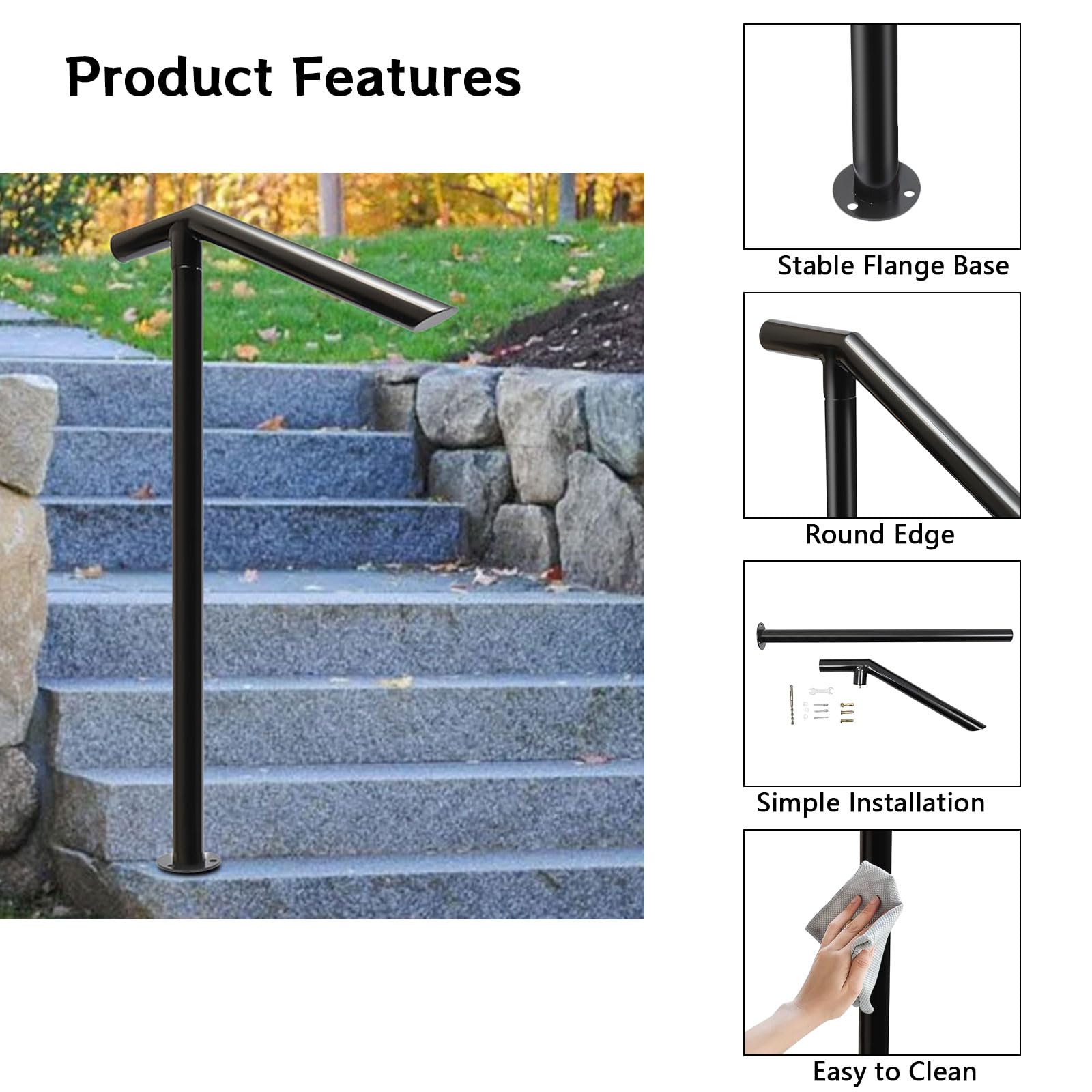 LFGUD 3 To 4 Step Hand Rails For Outdoor Steps,Stair Railing Kit 60