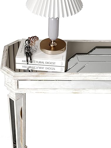Miniatura 8 de Mesa de sofá con consola de espejo con acabado plateado, mesa de entrada con espejo para sala de estar, dormitorio, entrada, pasillo