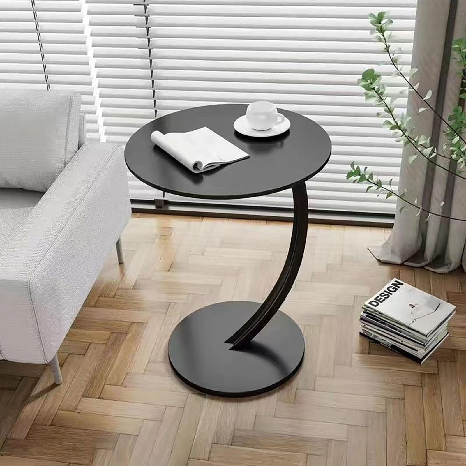 Mesa Auxiliar En Forma C, De Centro Redonda, Mesa Lateral para Sofá O Cama, Mesas De Centro Pequeñas, Mesita Auxiliar para Salón Y Dormitorio(Black)