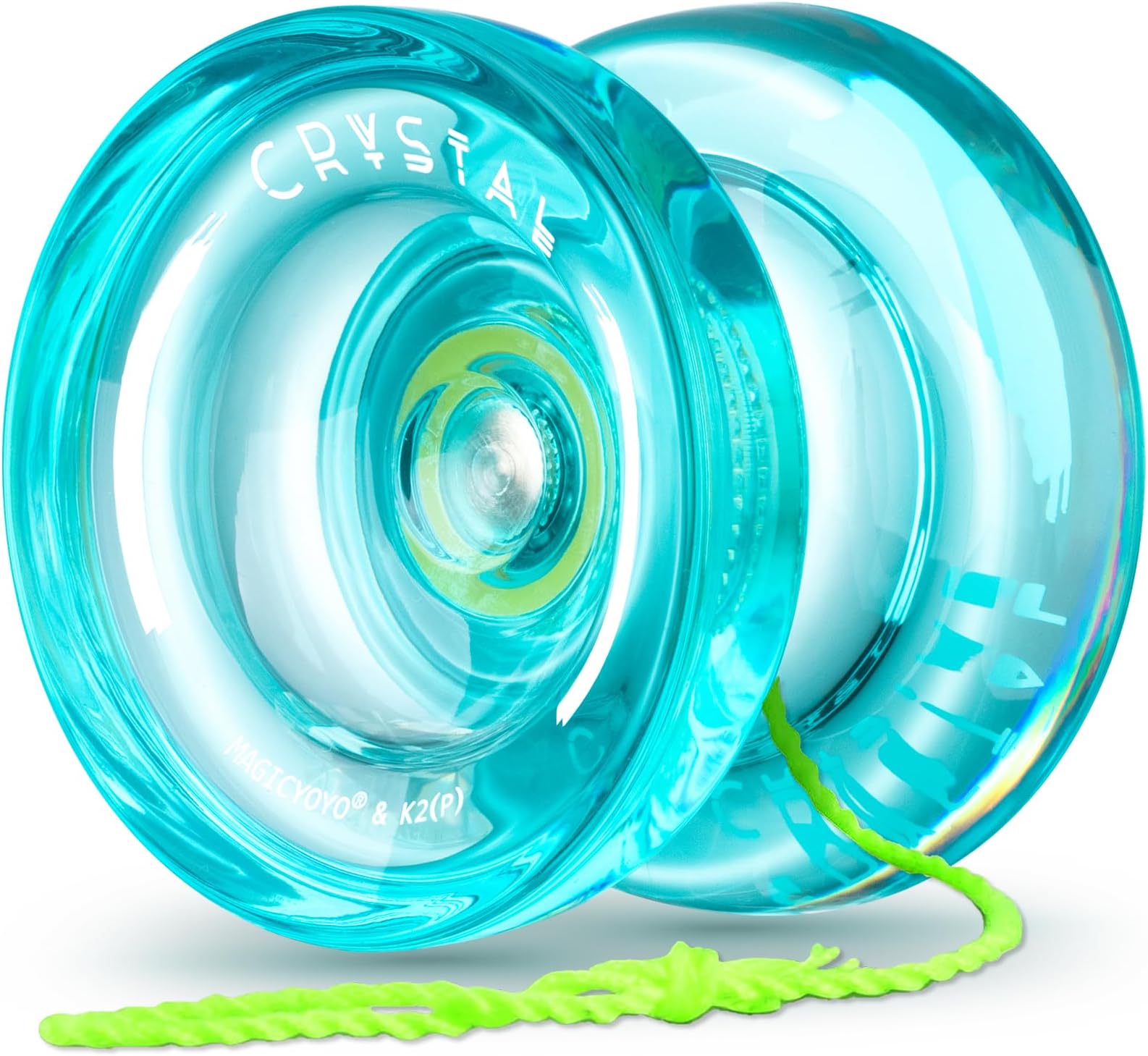 MAGICYOYO K2 Crystal Yoyo Responsive Yoyo for Kids, Yoyo Professional Fingerspin Trick, Dual Purpose Yo yo with Extra Unresponsive Yoyo Bearing for Advanced+12 Yo yo Strings+Yo-yo Storage Bag (Green)