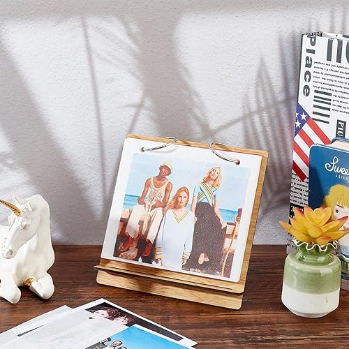 Miniatura 4 de OLYCRAFT Álbum de fotos de madera de 5.7 x 6 pulgadas, marcos de fotos de madera abatible, marcos de exhibición de escritorio, soportes para fotos