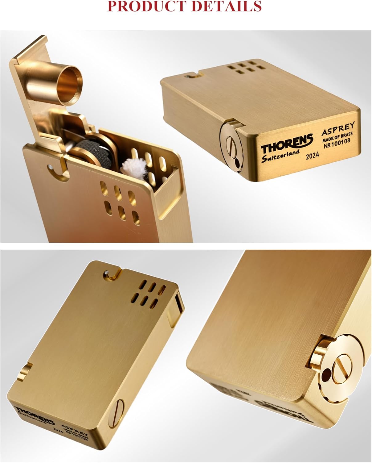 Vintage Retro Refillable Soft-Flame Copper Kerosene Lighter, Windproof, Outdoor, Automatic Ignition, Unique, Collectible, Swiss, Gift Boxed, for Husband,Thorens ASPREY Lighter