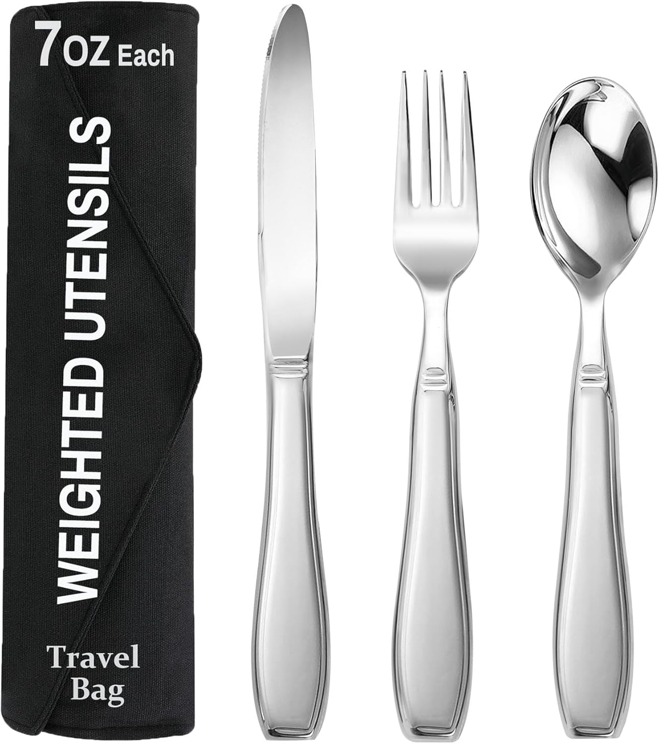 Weighted Utensils for Hand Tremors and Parkinson's Patients-Adaptive Utensils-3 Piece Set Weighted Silverware for Elderly, Arthritis, Weak Hand Grip.Gifts for Parkinsons Patients