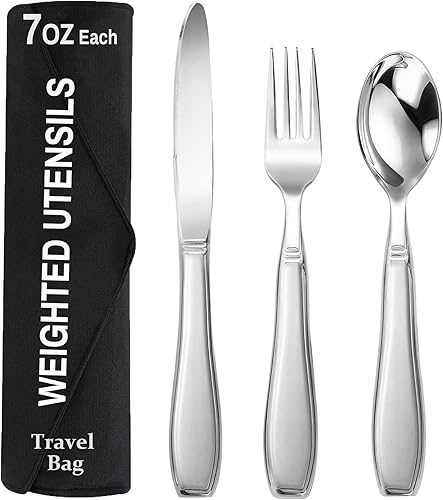 Weighted Utensils for Hand Tremors and Parkinson's Patients-Adaptive Utensils-3 Piece Set Weighted Silverware for Elderly, Arthritis, Weak Hand