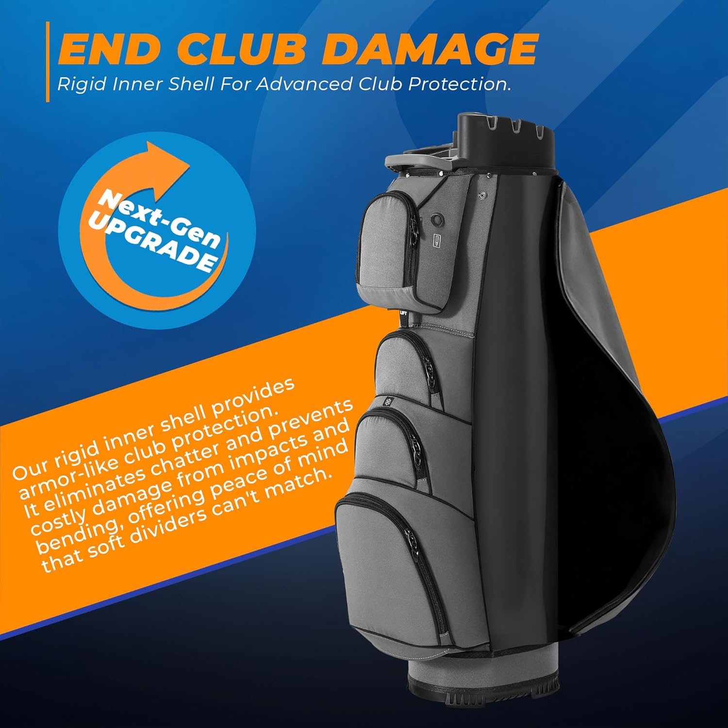 T-Lock Golf Cart Bag, 14-Way Organizer with Full-Length Divider Top, Rigid Inner Shell, Silent Cart Bags for Men with Handles, Ergonomic Padded Strap, Rain Cover