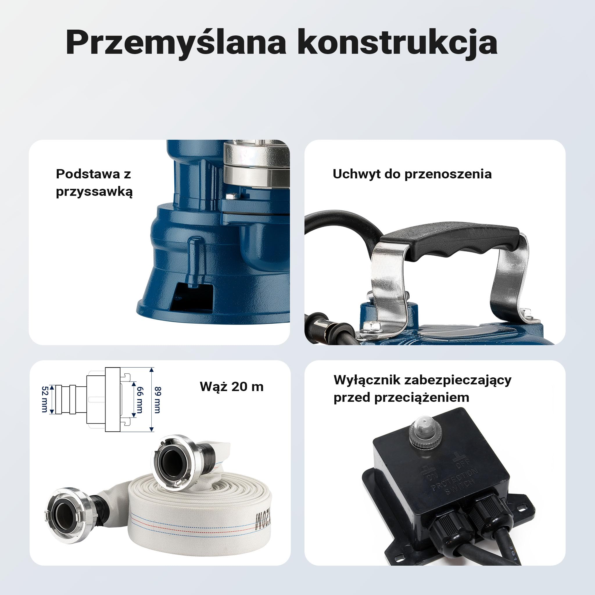 Wiltec Pompa do brudnej wody Pompa zatapialna 1100 W o natężeniu przepływu 15 000 l/h z wężem o długości 20 m Pompa