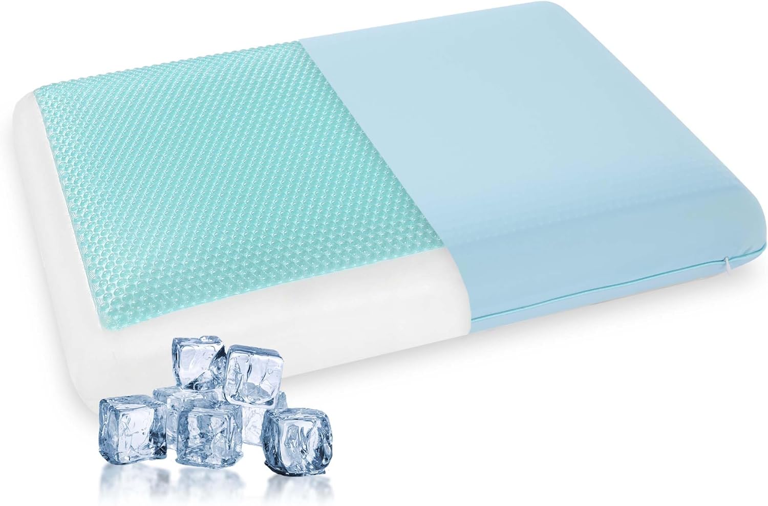 Cooling Pillow for Sleeping, Gel Memory Foam Pillow with Reversible Cover, Neck Support for Side, Back and Stomach Sleepers, Removable & Machine Washable Cover, Bed Pillows for Hot Sleepers, Blue