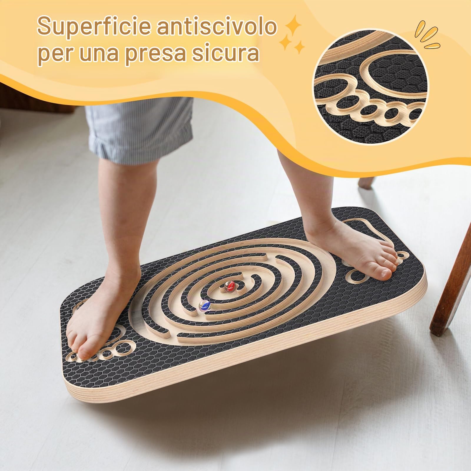 Balance Board in legno per bambini e adulti con 2 palle, tavola di bilanciamento con labirinto integrato per giochi interattivi,Tavoletta Propriocettiva 44.5x30cm (17.5x11.8in)