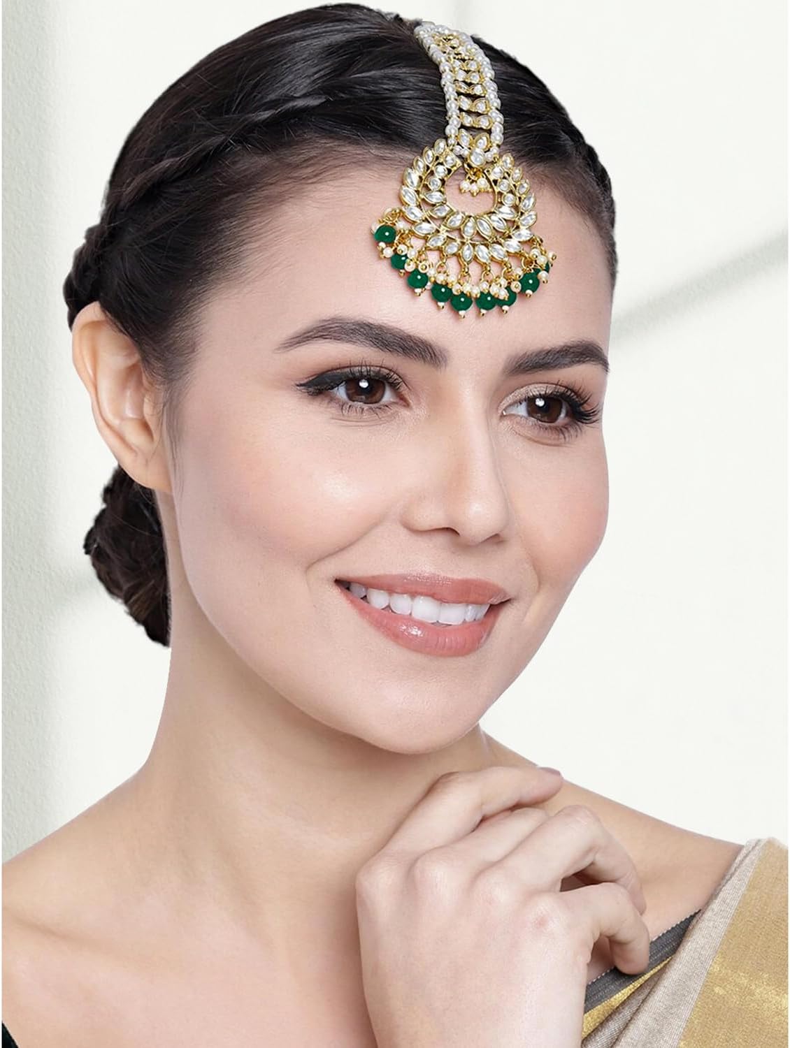 Aheli Gold Plated Indian Traditional Kundan Pearl Maang Tikka Gift for Women