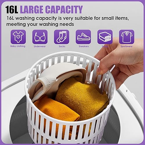 Miniatura 3 de Lavadora portátil de 16 L, mini lavadora de lavandería, 3 modos con cesta giratoria, máquina de lavandería, profundidad de limpieza, ropa interior,