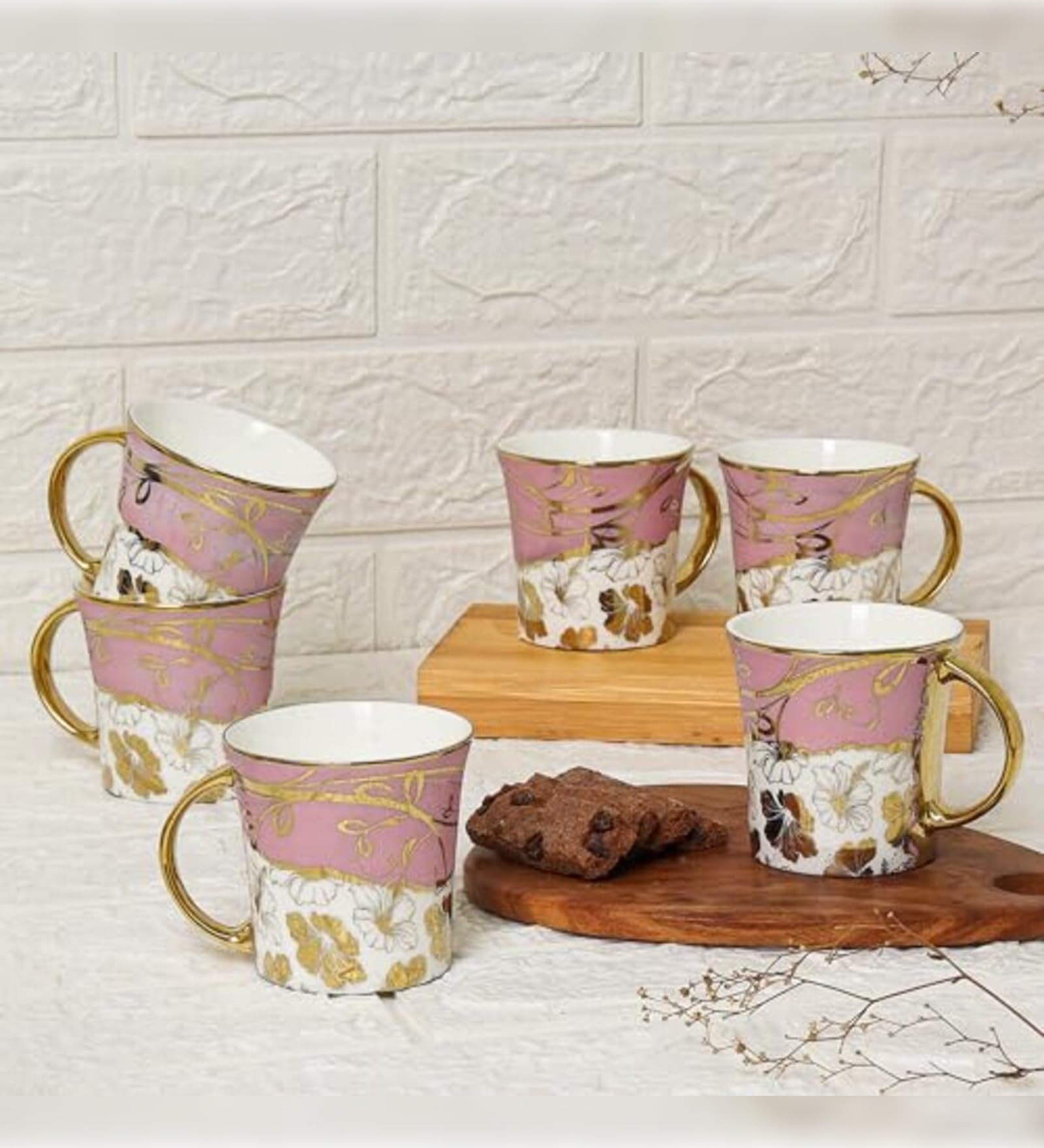 Femora Pink Gold Ceramic Tea Mugs - Set of 6 -4
