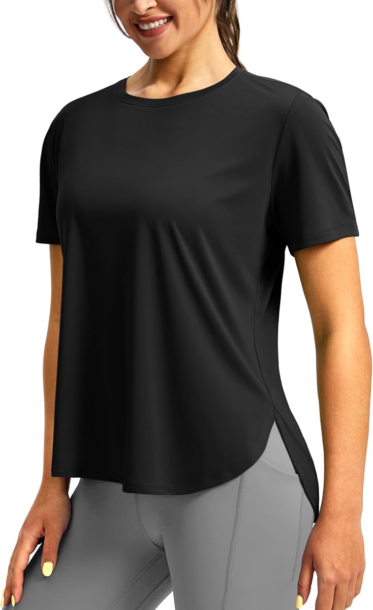 Women's Short Sleeve Workout Shirts Breathable Yoga T-Shirts with Side Slits Athletic Tee Tops