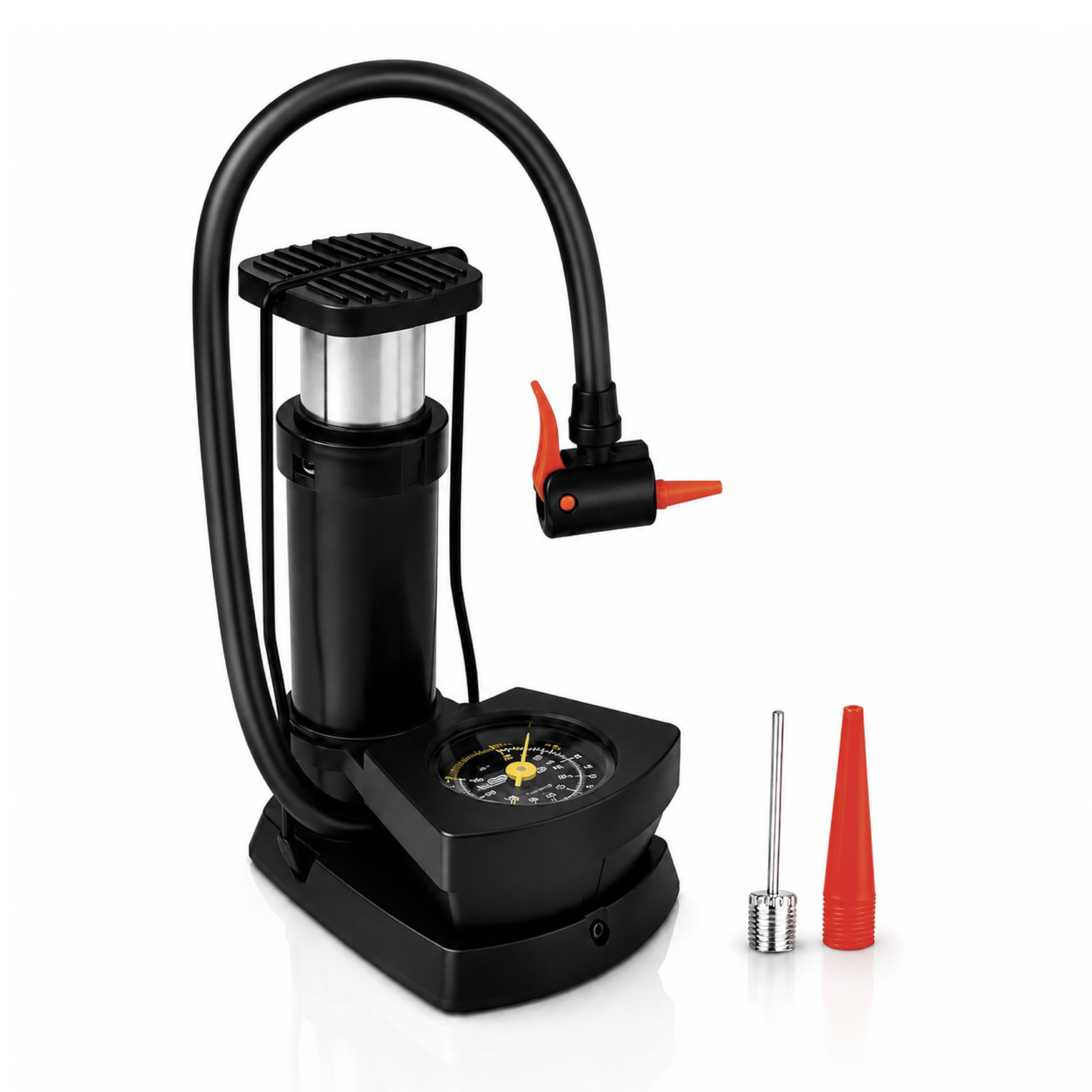 Amazon Basics Portable High-Pressure Foot Air Pump with 160 PSI Pressure Gauge | Anti-Skid Pedal Lock | Dual Valve Compatible Tyre Pump for Bicycle, Bike, Football & Swimming Rings | Black-picture-26