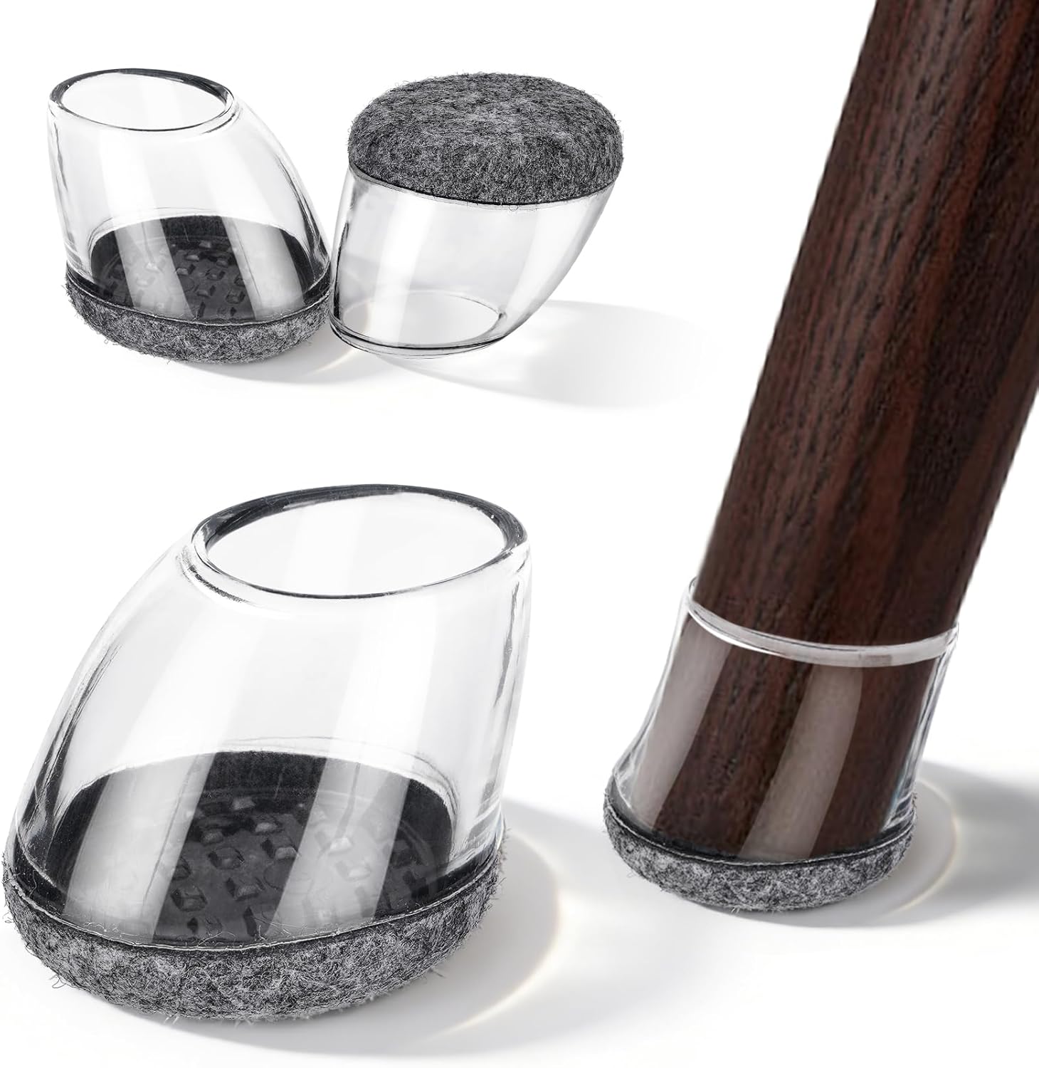 Pack of 16 Round Chair Pads Diameter 14 – 19 mm, Silicone Chair Pads with Integrated Grey Felt for Tilted Feet 15°-25°, Furniture Feet Anti-Creaking and Scratch-Resistant