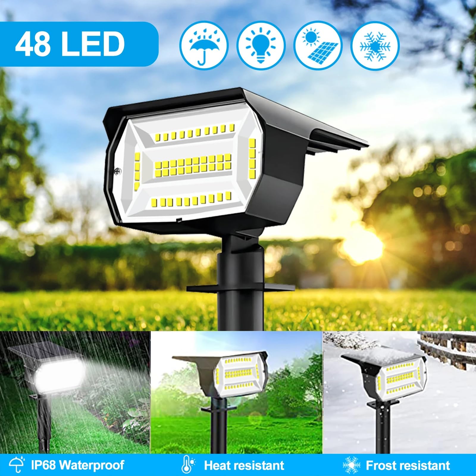 ZbOLi 2 Confezioni da Esterno 48 LED faretti solari paesaggistici 2 in 1, Tre modalità di Illuminazione faretti paesaggistici ad energia Solare, per Patio, vialetto, Stagno, terrazza