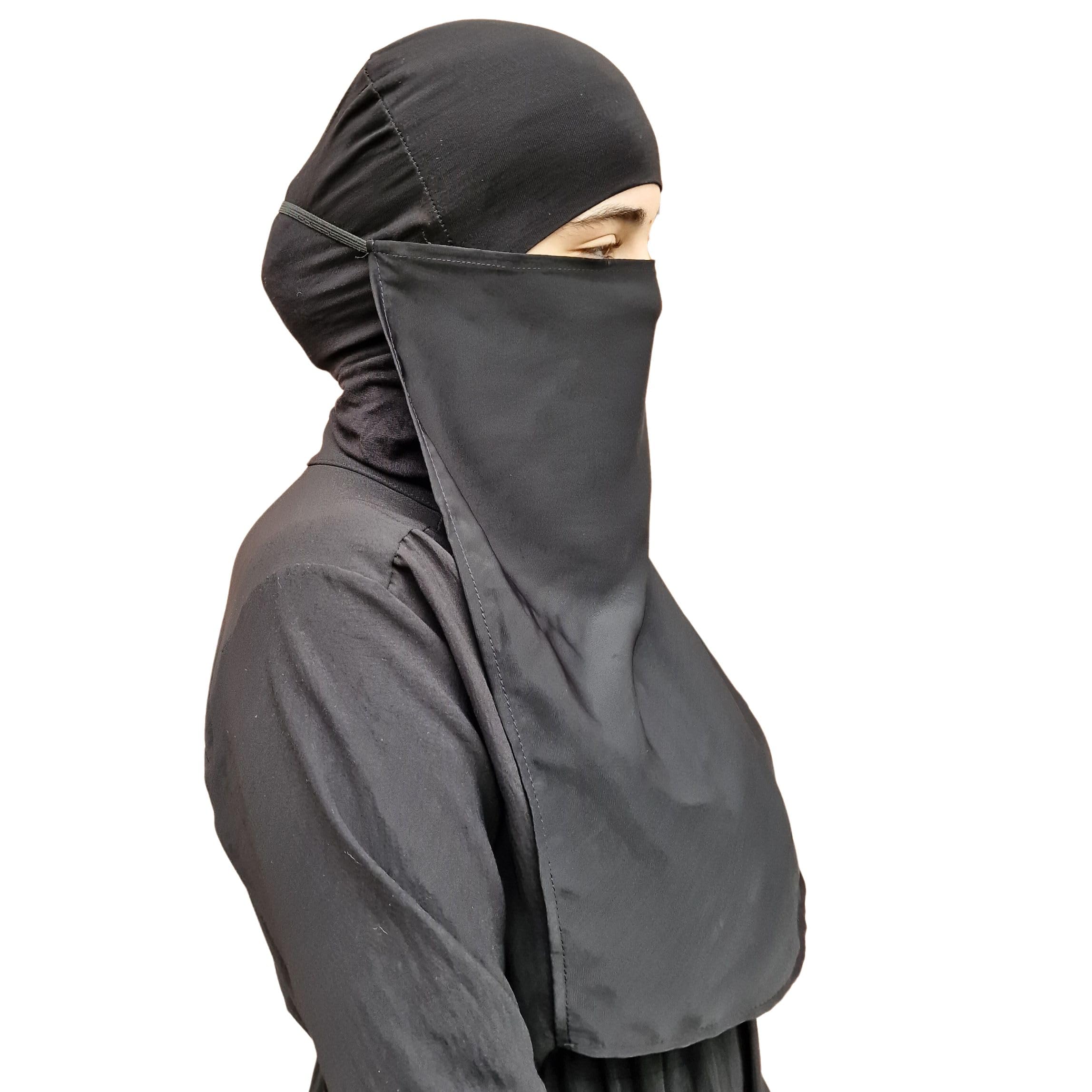 Yaqeen Women's Black Niqab Face Veil Jilbab Abaya Khimar Headscarf One Piece Islamic Scarf Ideal Madrassa Mosque Ramadan Eid Wedding Everyday (Black)