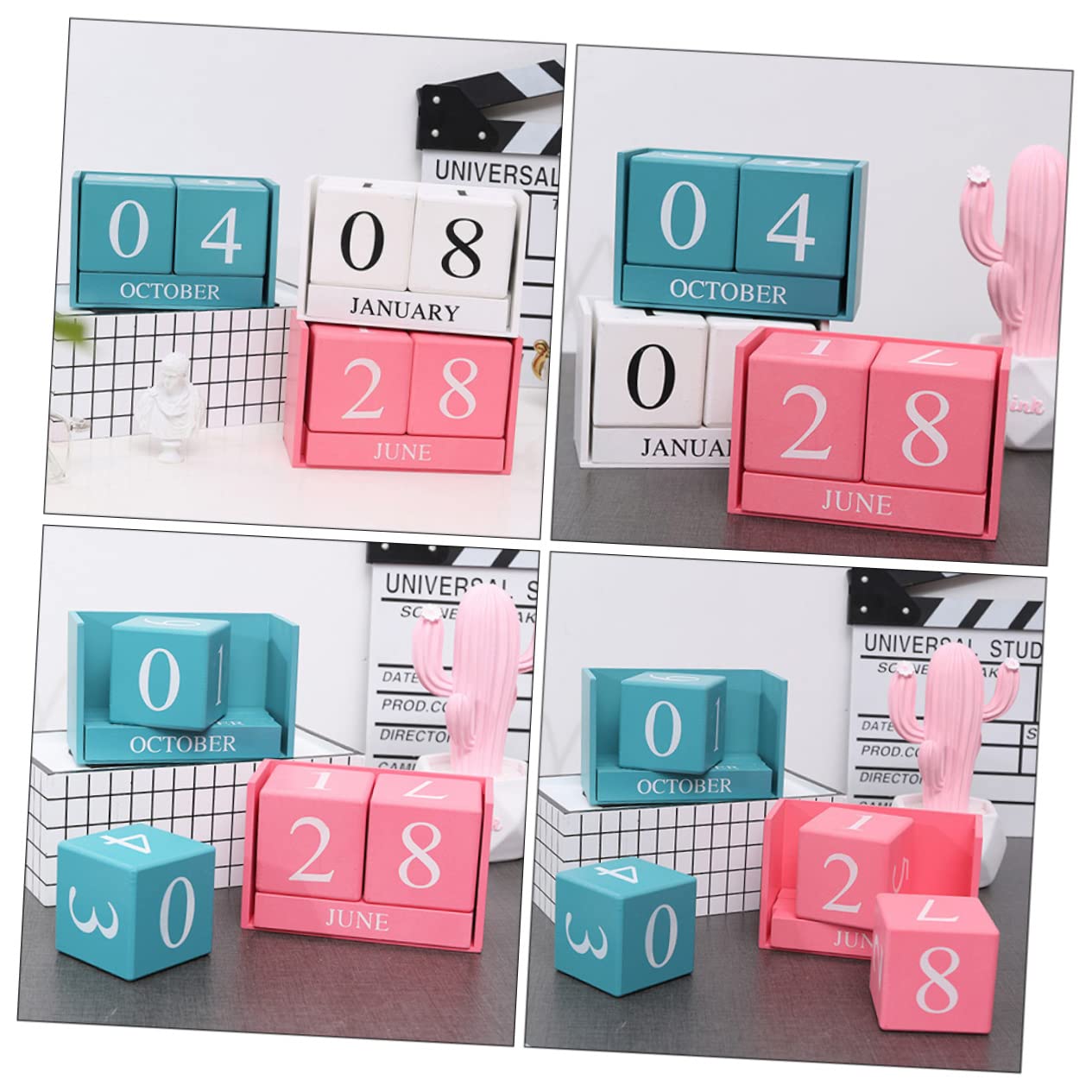 VILLCASE 4stücke Tischkalender Wiederverwendbarer Desktop Kalender Für Büro Und Zuhause Dekorativer Blockkalender Sanftem Blau Für Lehrer Und Kreative Raumgestaltung