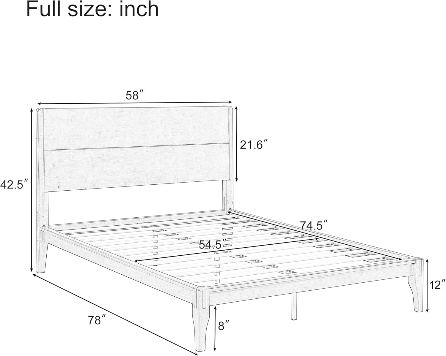 Harper & Bright Designs Full Size Platform Bed Frame with Headboard, Mid-Century Modern Bamboo Bed Frame, Wood Slats Support, Under Bed Storage, No Box Spring Needed, Easy Assembly, Chocolate