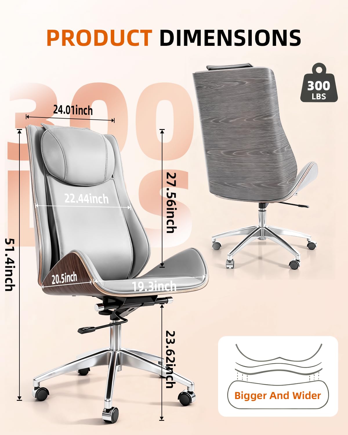 Luxury Office Chair with Aluminum Sturdy Base 6-Point Massage Ergonomic Office Chair 135 Back Support Comfy Desk Big — view 3