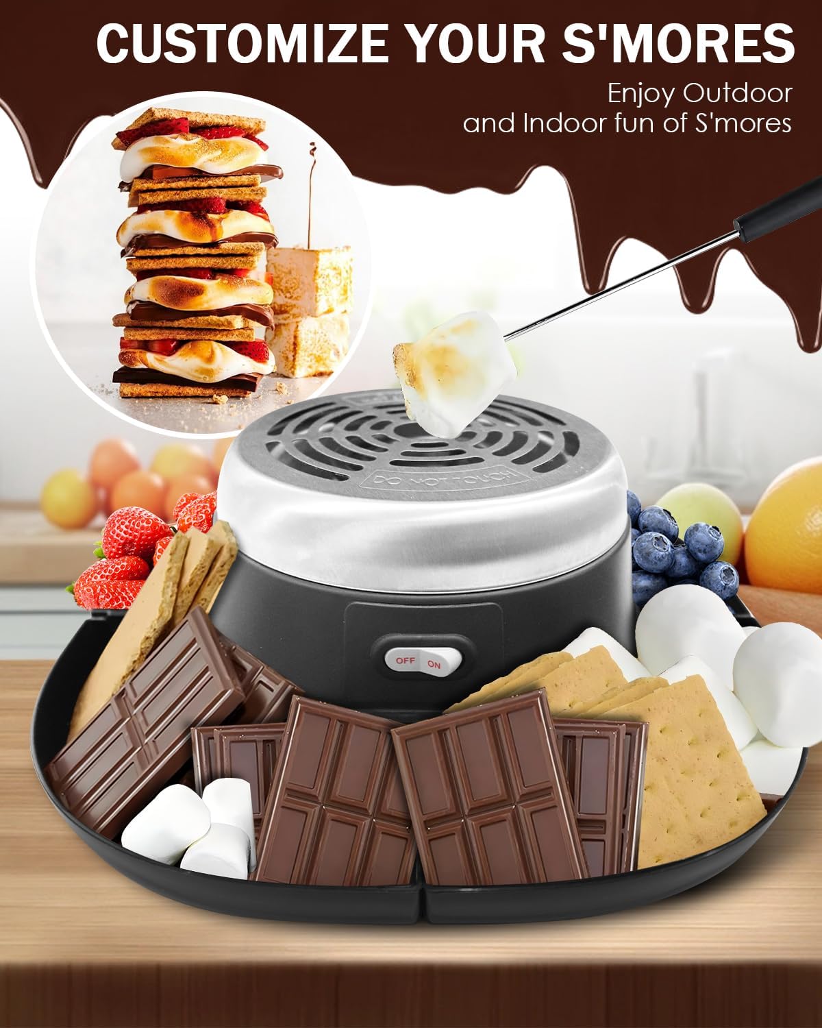 Smores Maker Tabletop Indoor Kit, Indoor Smore Maker Smores Kit Flameless S'mores Maker, Tabletop Smores Maker,Movie Night Supplies Housewarming Christmas Gifts, 120V