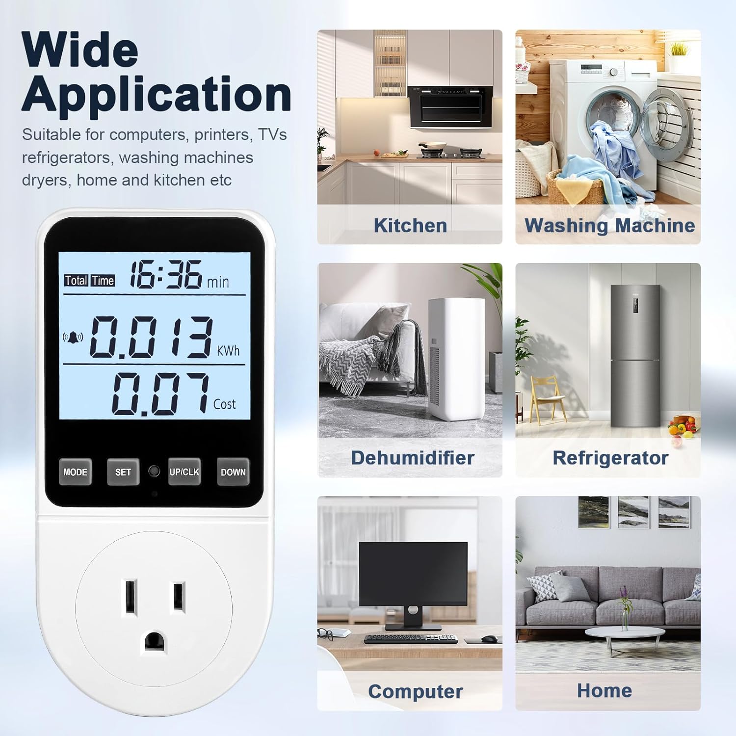 2 Pack Upgraded Watt Meter, Power Meter Plug Electricity Usage Monitor, Home Energy Monitor Consumption, Meter Sockets with Backlight, Overload Protection, 8 Modes Display - Image 8