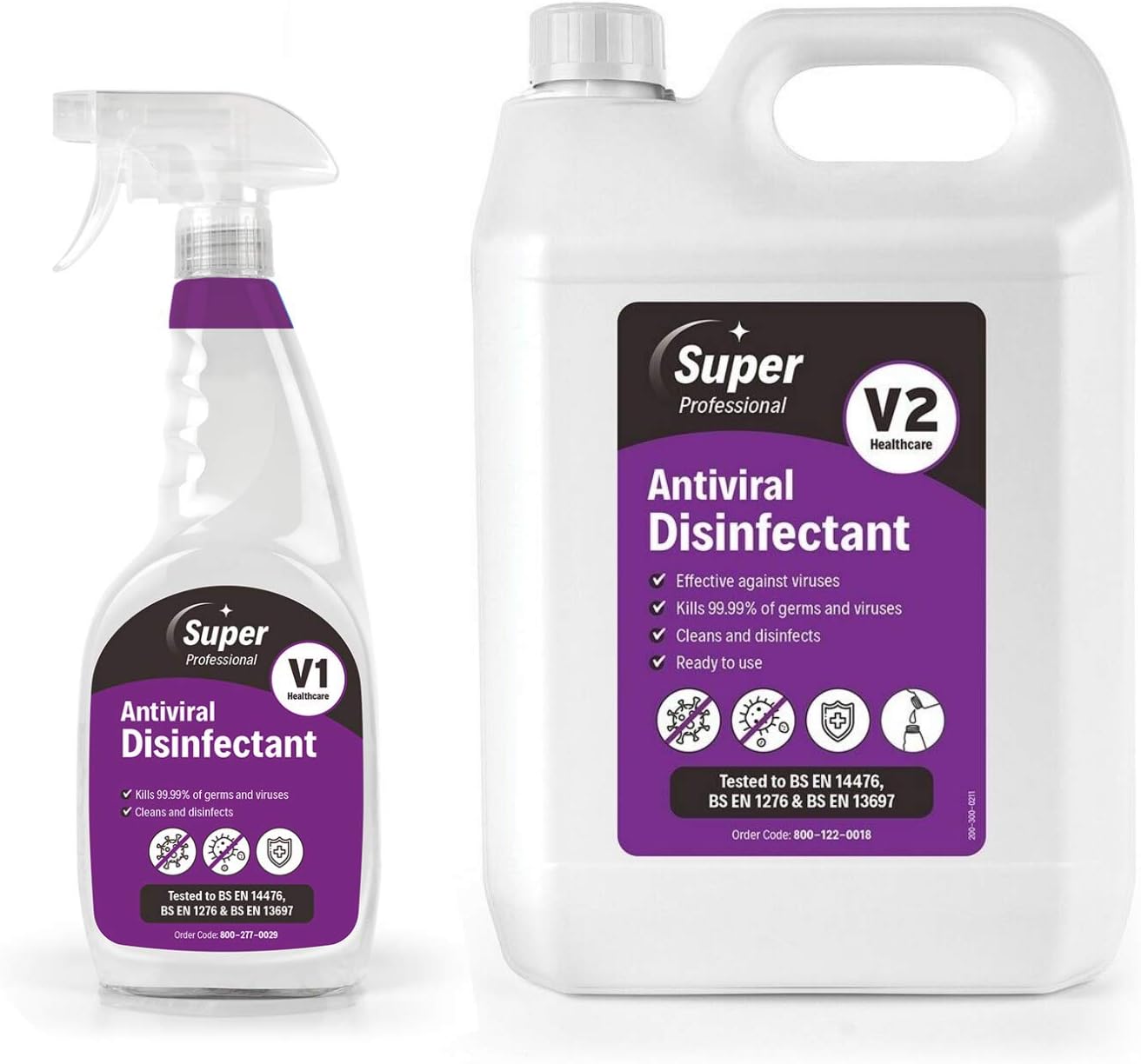 Super Professional - V2 Super Antiviral Disinfectant - V1/V2 Antiviral Disinfectant 750ml + 5 Litre Refill Bottle - Bulk Multibuy Pack - For Home or Professional Use