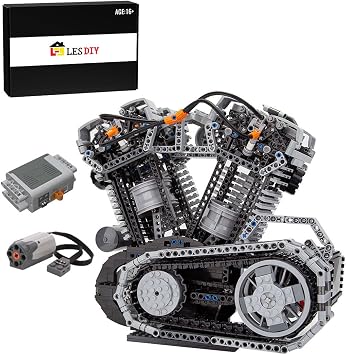 Technic V-Twin OHV 8-Valve Engine Building Kit, Four-Stroke High-Speed Engine Series Building Blocks Set 1653PCS