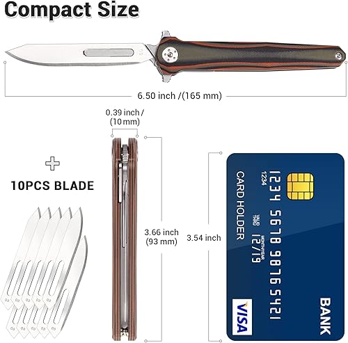 Miniatura 2 de Bisturí plegable, cuchillo de bolsillo delgado, cuchillo utilitario EDC, cuchillo quirúrgico con mango G10 con bloqueo de revestimiento, apertura