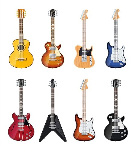 Miniatura 2 de Ambesonne Juego de funda de edredón de guitarra, amplia variedad de instrumentos de cuerda, patrón musical realista Jazz Bluescoustic, juego de ropa