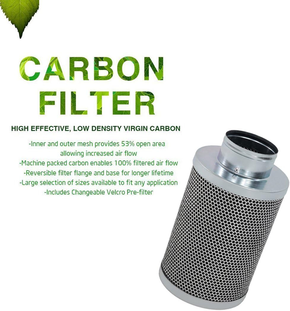 CoolGrows 4 inch Air Carbon Filter, Odor Control Grow Tent Kit with Australia Virgin Charcoal Activated Charcoal Air Filter Scrubber, Pre-Filter Included