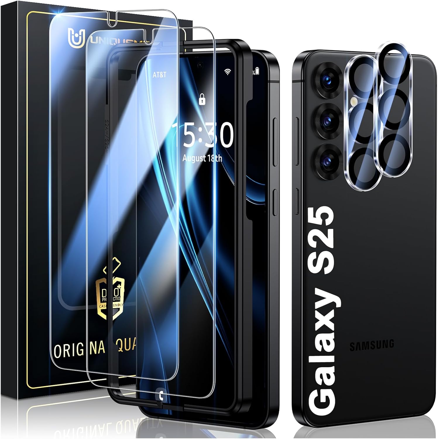 [2+2 Pack] UniqueMe Screen Protector for Samsung Galaxy S25 with Camera Lens Protector, Anti-Scratch, Fingerprint ID Compatible, HD Clear Tempered Film, Easy to Install, Bubble Free, Case Friendly