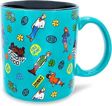 Toynk Scooby-Doo Sticker Pattern Ceramic Mug | Large Coffee Cup For Espresso, Caffeine, Beverages, Home & Kitchen Essentials | Nostalgic Cartoon Gifts and Collectibles | Holds 20 Ounces