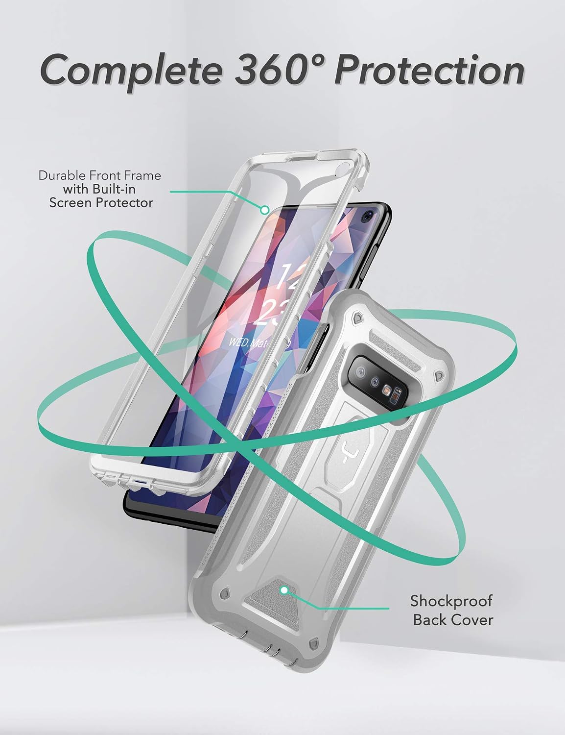 YOUMAKER Case for Galaxy S10e, Kickstand Case with Built-in Screen Protector Heavy Duty Protection Shockproof Full Body Slim Fit Cover for Samsung Galaxy S10e 5.8 inch - White