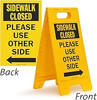 Vista 2 de SmartSign 25 x 12 inch “Sidewalk Closed - Please Use Other Side with Right Arrow” Two-Sided Folding Floor Sign, Plastic, Black and Yellow