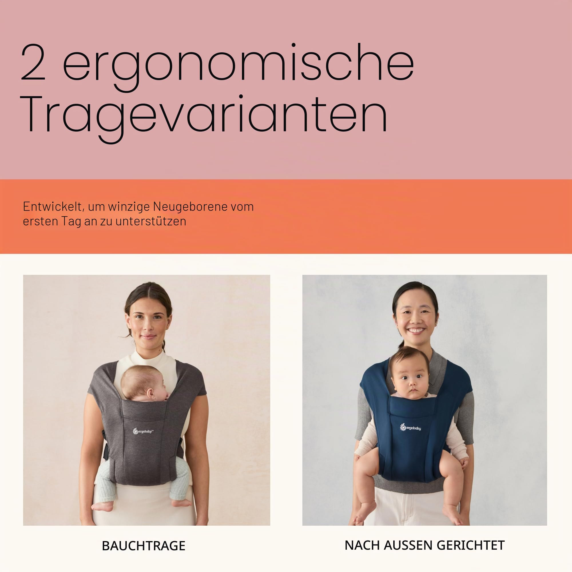 Ergobaby Embrace Babytrage für Neugeborene 3,2-11,3 kg, Oxford Blue | Ergonomische 2-Positionen-Babytrage mit Kopf- und Nackenstütze, hüftgesunde Positionierung, passt 3,2-11,3 kg, Oxford Blau
