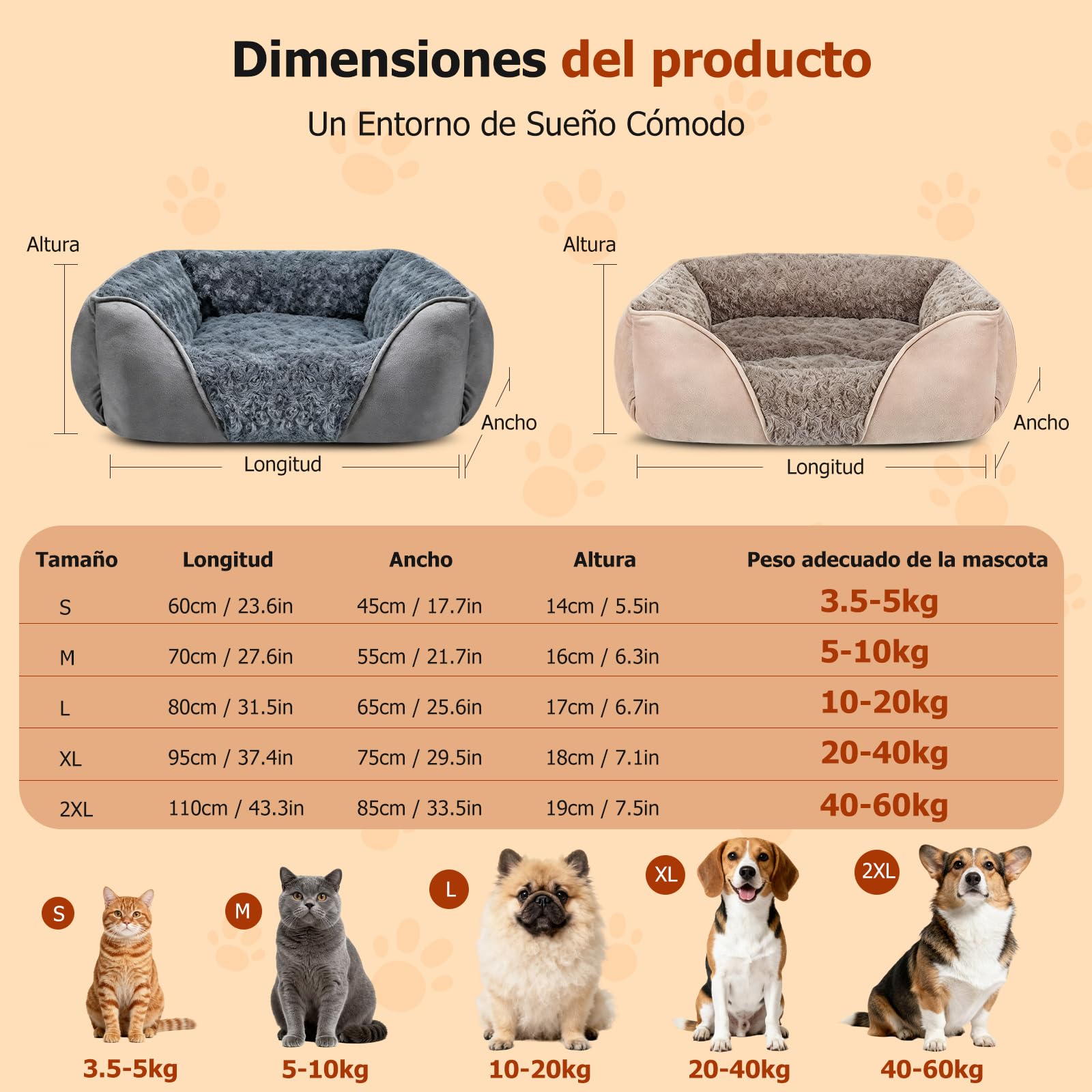 PETCUTE Cama para Perros Grande Ortopédica,Lavable Colchón para Perro con Base Antideslizante,Super Suave Transpirable Cómoda Cama para Mascotas,Sofá para Perros Artríticos,Gris,2XL