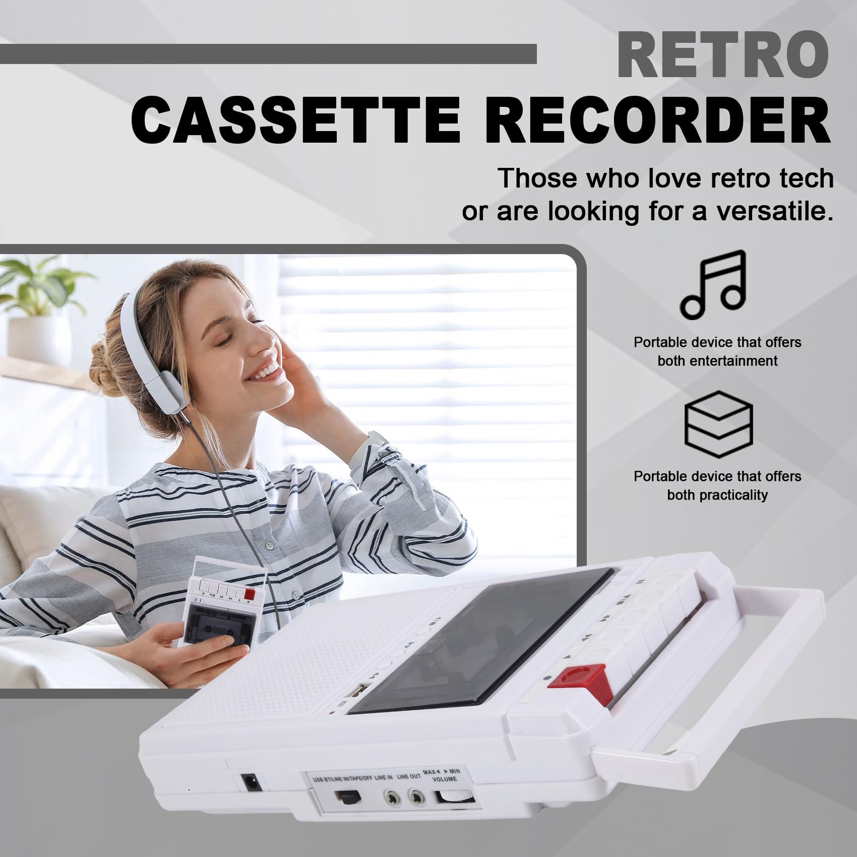 Retro-Kassettenrecorder und -Player Unterstützt Interne und Externe Aufnahme und USB-Transkription