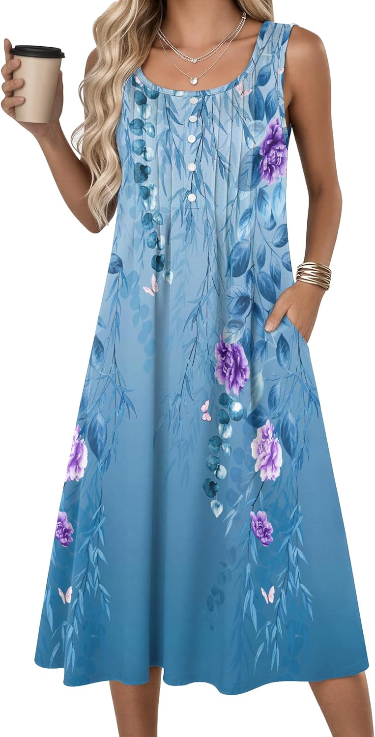 Zeagoo Summer Dresses for Women Flowy Aline Casual Midi Tank Dress Beach Boho Vacation Sundresses Shift Dress with Pockets - Image 2