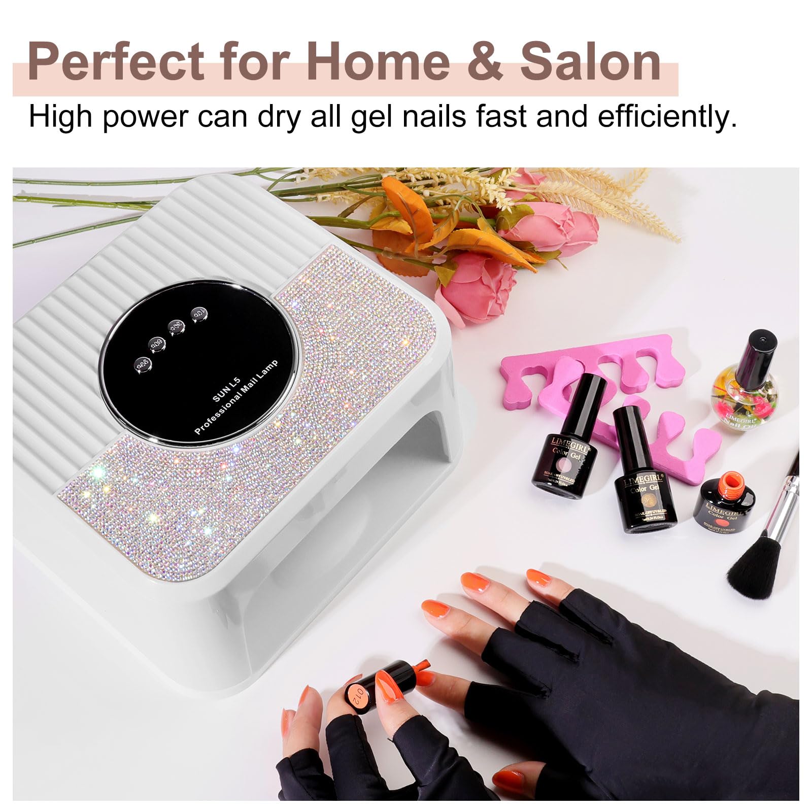 LIMEGIRL UV LED Nail Lamp Kit with Protection Gloves