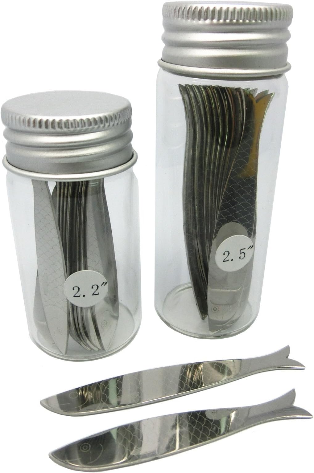 Shang Zun 20 Pcs Fish Design Metal Collar Stays in 2 Glass Bottles, 2.2"/ 2.5"