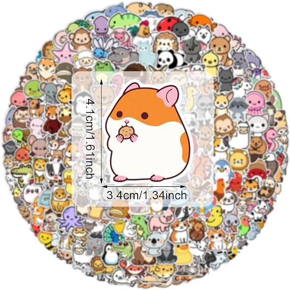 Pack of 200 Animal Stickers Cute Waterproof Vinyl Sticker Set for Water Bottles Art Laptops Luggage Snowboard Bike Funny Classroom Prizes for Primary School Students