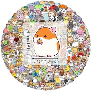 Pack of 200 Animal Stickers Cute Waterproof Vinyl Sticker Set for Water Bottles Art Laptops Luggage Snowboard Bike Funny Classroom Prizes for Primary School Students