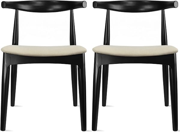 2xhome Solid Wooden Dining Chair | Upholstered Fabric Cushioned Seat | Modern Farmhouse Elbow Side Chair | Home, Kitchen