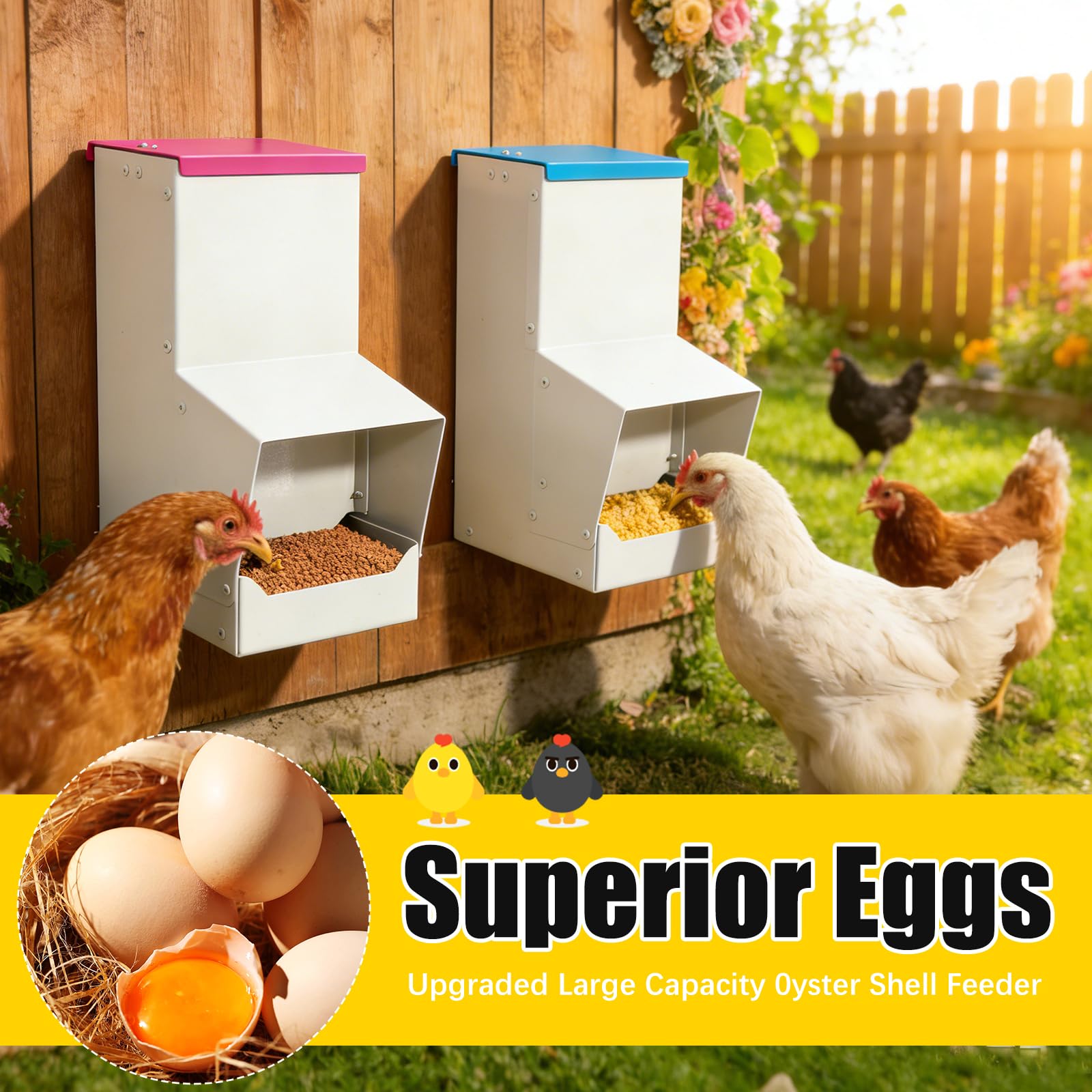 Comedero automático para Pollos de 10 litros, alimentación por Gravedad para Aves de Corral con Arena y Conchas de ostras, comederos para gallinas ponedoras para una Mejor Calidad