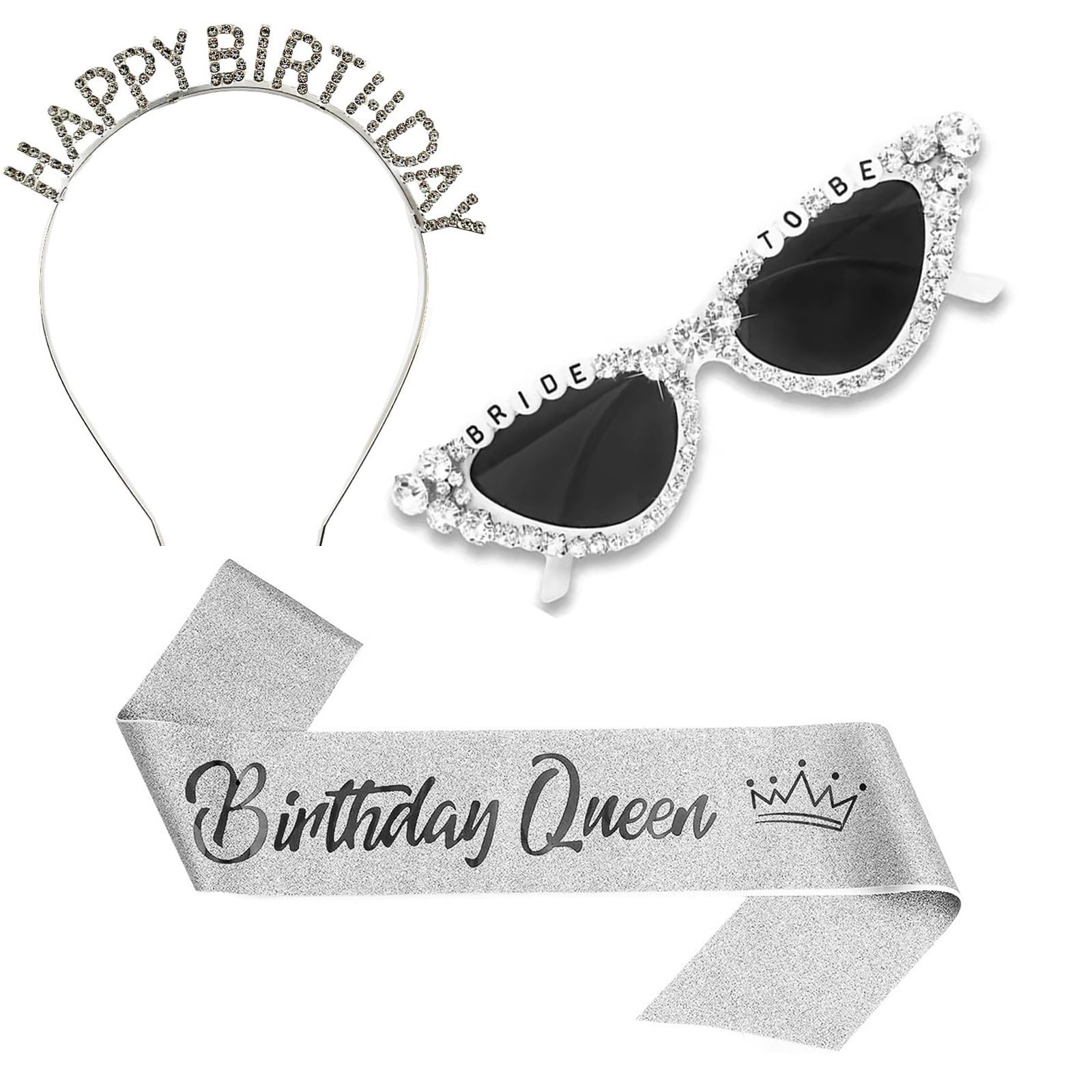 EujRcf Women’s Birthday Sash Set, Glasses and Headband Party Accessories