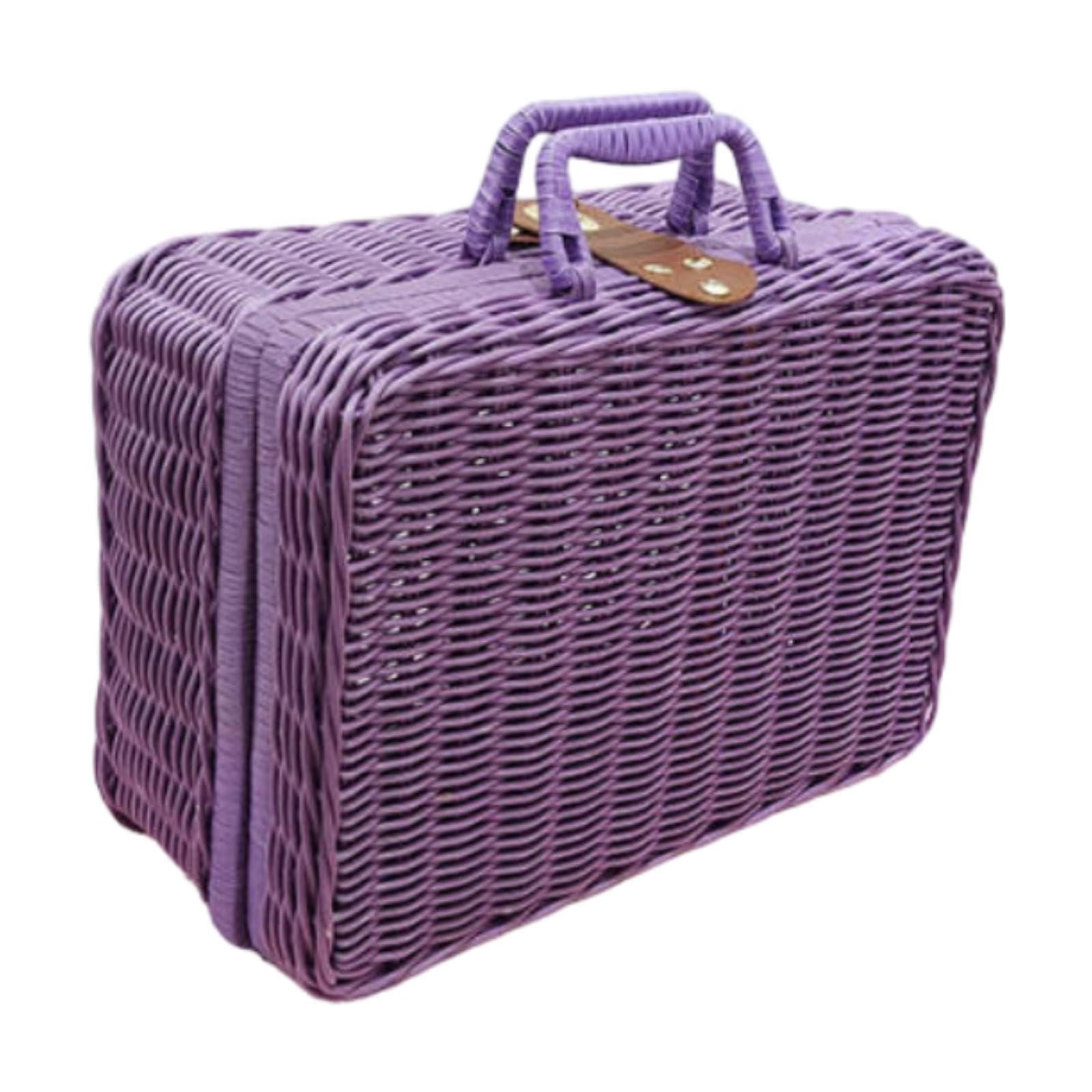 Woven Suitcase with Handle Portable Picnic Suitcase for Home Outings Desktop Violet L-picture-24