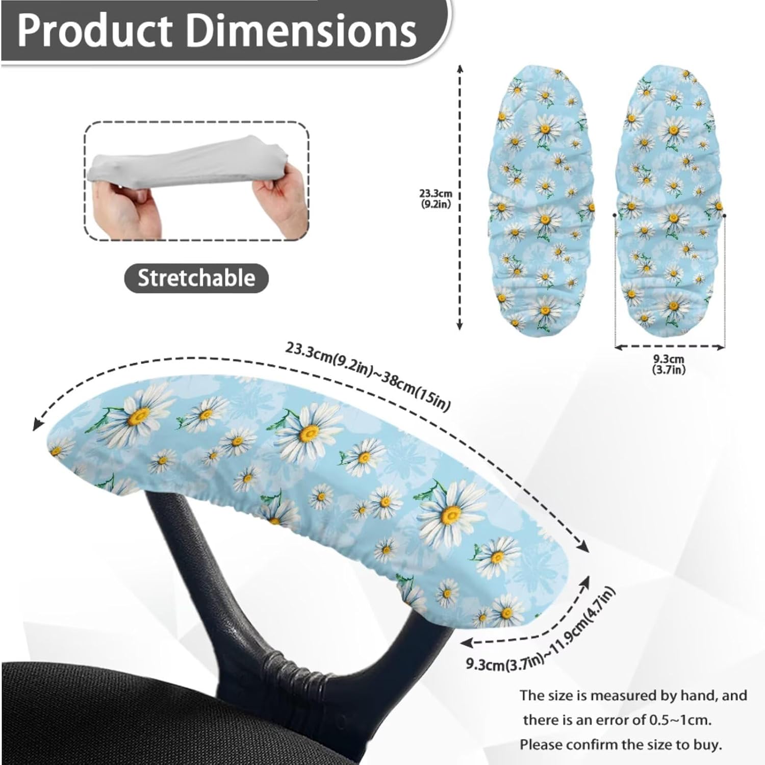 Blue Daisy Flower Print Office Chair Cover with Removable Armrest Covers for Home Office Decor Swivel Boss Armchair Slipcover Gaming Chair Decorative Cover, Large