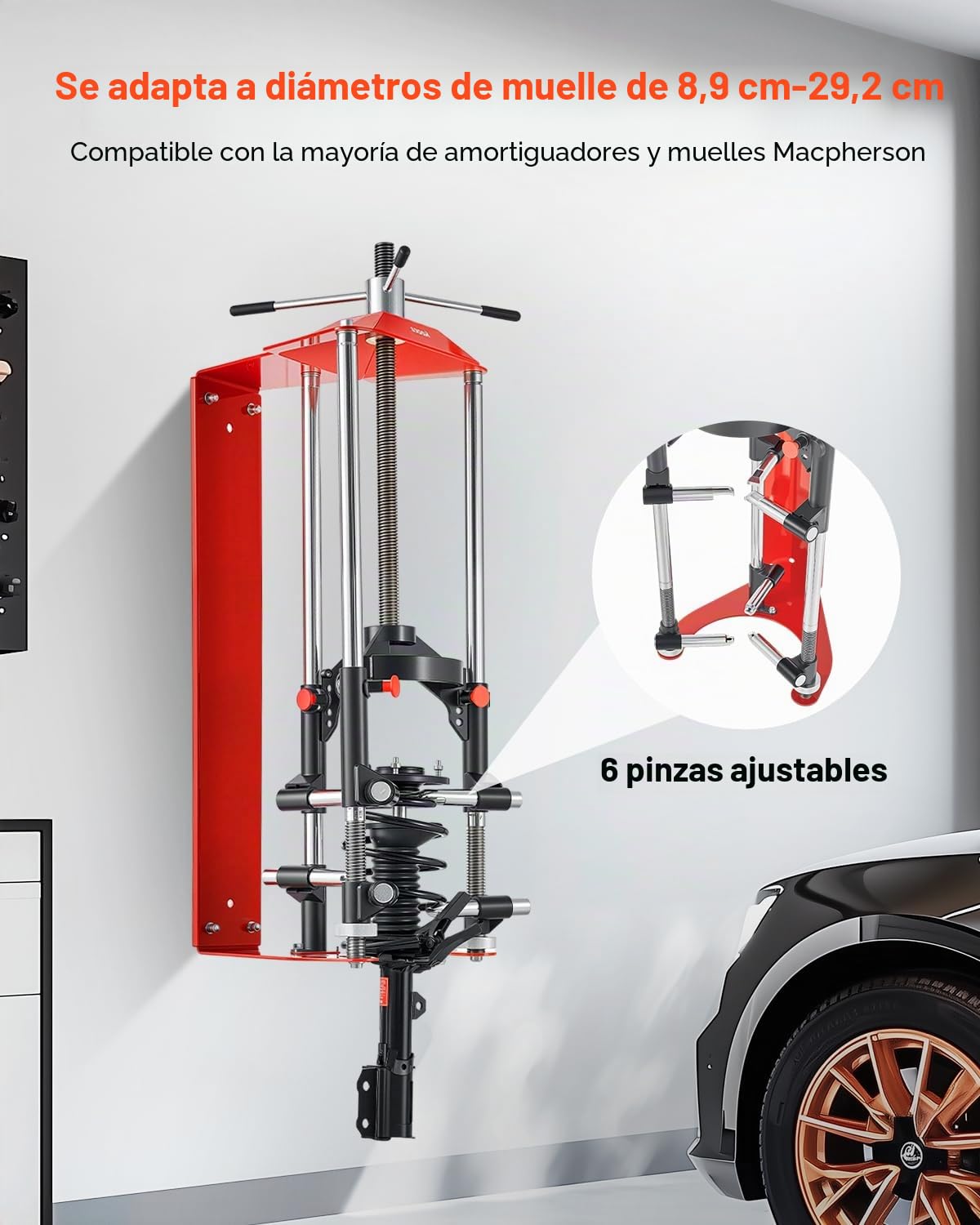 VEVOR Compresor de Resortes de Puntal Ajuste de 4 Niveles Compresor de Puntal con Opciones de Montaje Versátiles Ganchos Multiusos para Comprimir Resortes Helicoidales de hasta 1,4 T para Camiones